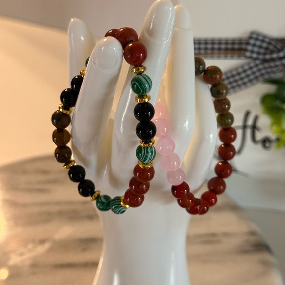 Natural Stones Beaded Bracelet Set Lucky & Wealth Bohemian Style 2 Bracelets - Picture 6 of 9